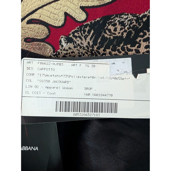 NWT Dolce‎ & Gabbana Red Brocade Coat with Feather Collar Made in Italy Size 38 - Picture 10 of 14